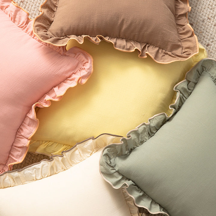 Decorative cushion with frill ruffle and linen texture Stornfield