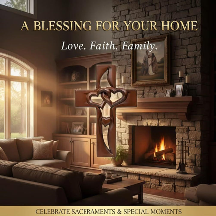 Wooden Heart-Embellished Cross Decoration Stornfield