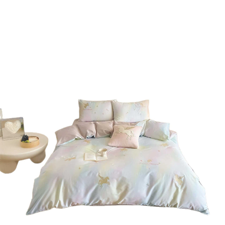 Dreamscape Unicorn Satin Duvet Cover Set with Decorative Pillowcases