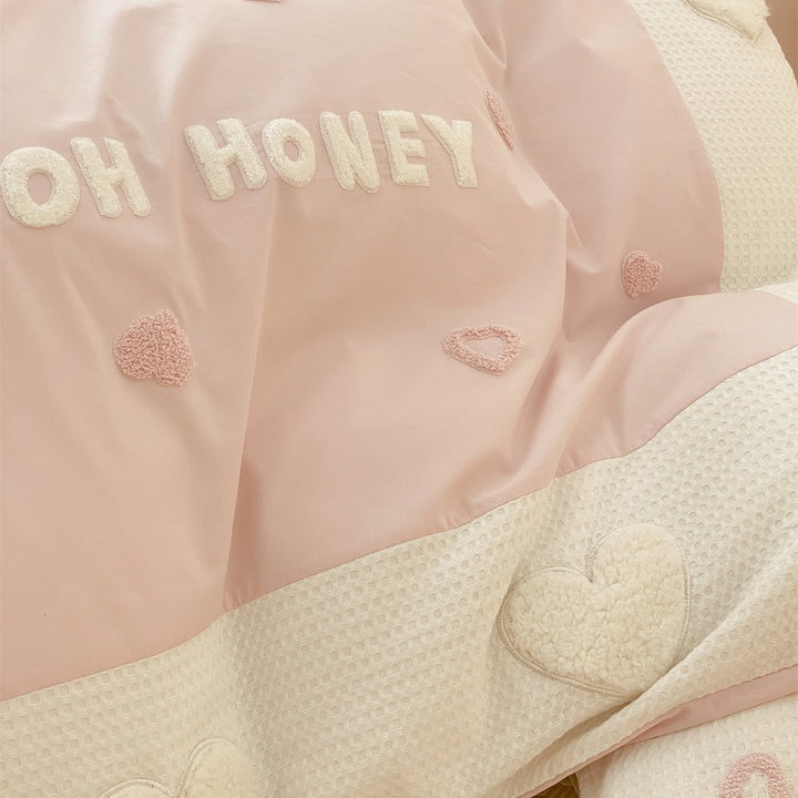 Romantic Embroidered Heart Cotton Duvet Cover Bedding Set