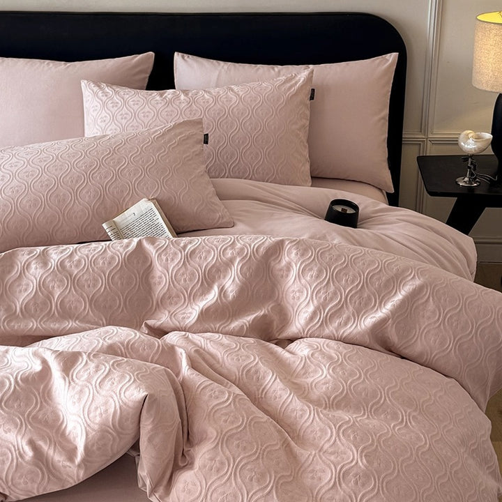 Jacquard Floral Embossed Duvet Cover and Pillowcase Set