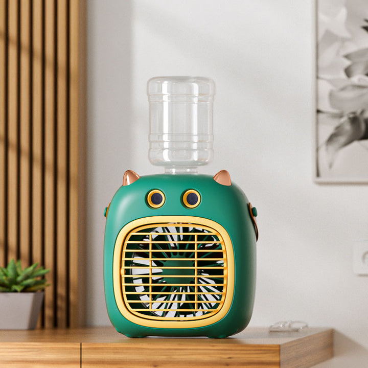 Cooling compact tabletop evaporative misting fan humidifier with refillable top-fill reservoir and adjustable airflow Stornfield