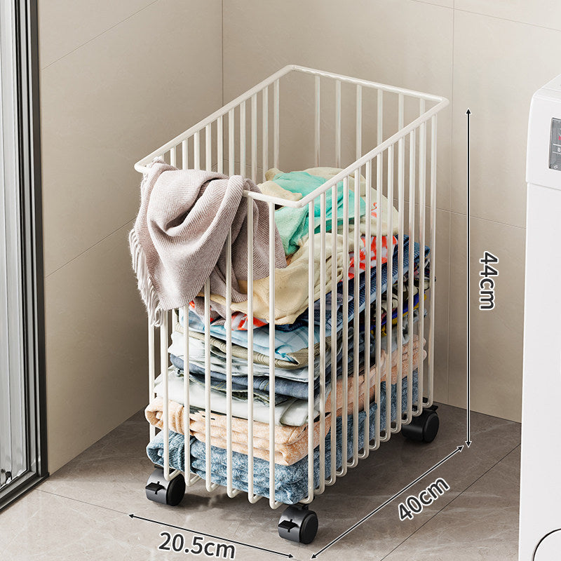 Tall Rolling Metal Laundry Basket with Vertical Slats and Swivel Casters