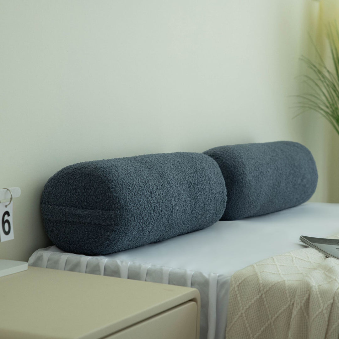 Bouclé-back-support-cushion-set as neck roll and decorative pillow