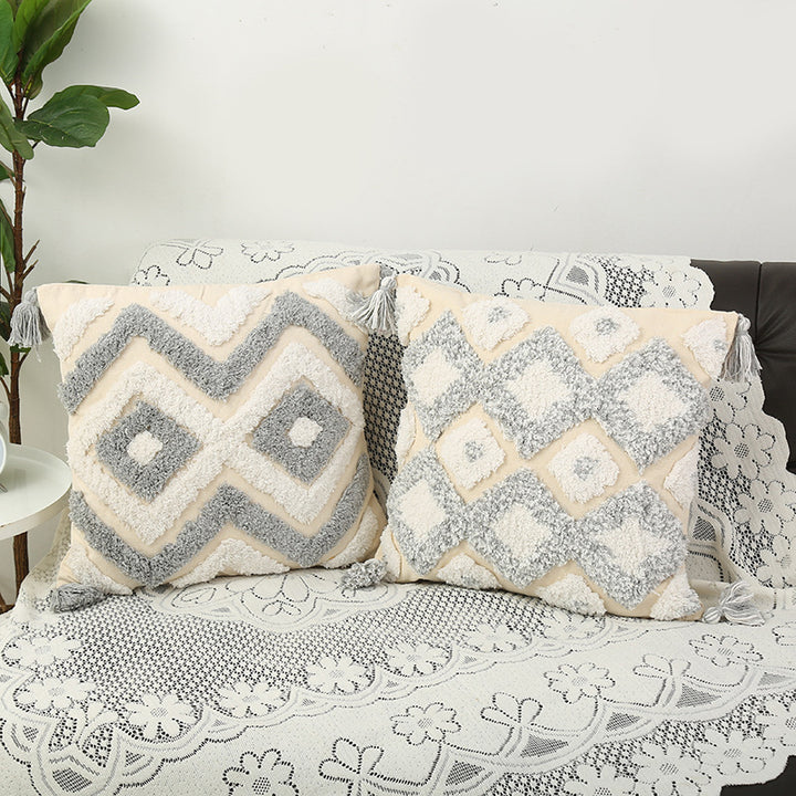 Boho Textured Chevron Tassel Throw Pillow Cover