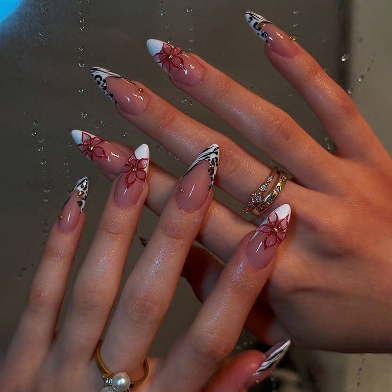 Decorative Press-On Nail Set with Floral and Geometric Accents Stornfield