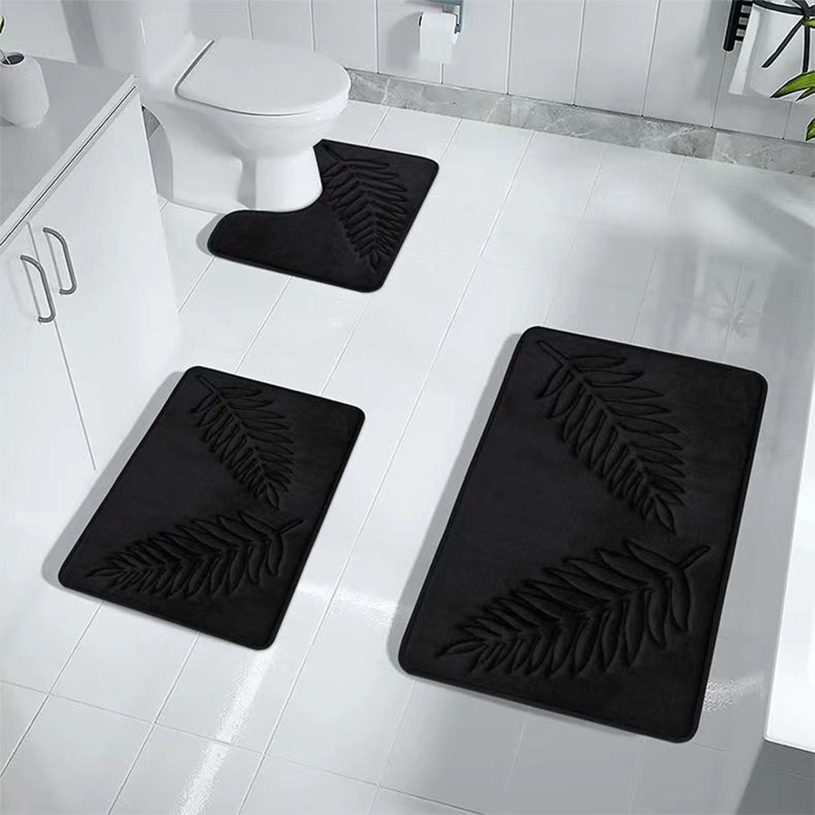 Textured Leaf Print Bathroom Rug Set Stornfield
