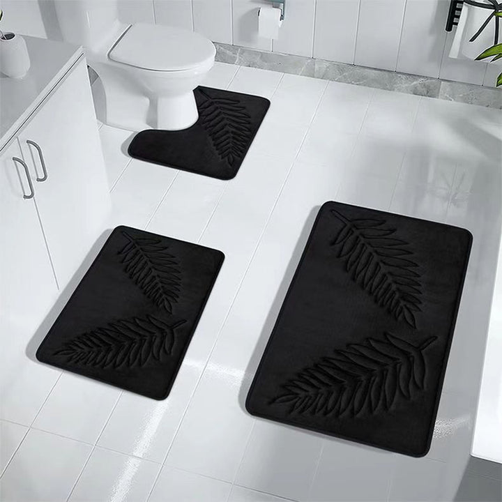 Textured Leaf Print Bathroom Rug Set Stornfield