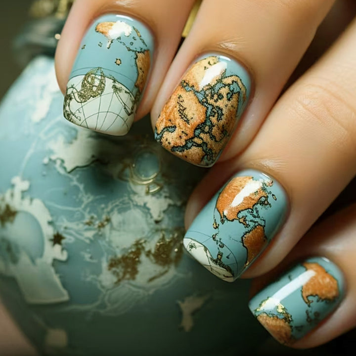Artistic Map-Inspired Nail Art Stornfield