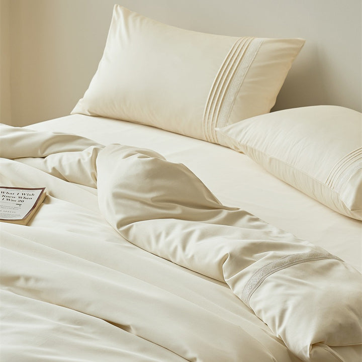 Luxurious cotton satin bedding set with fine lace trim