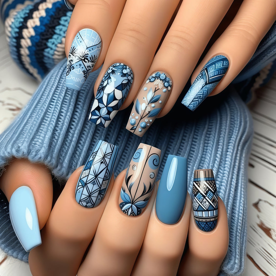 Nail art with floral and geometric design Stornfield