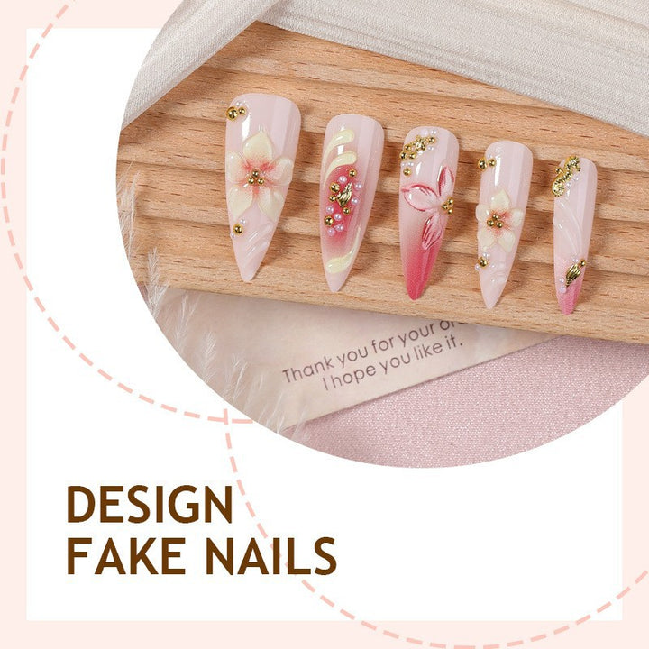Nail art set with floral design and glitter accents Stornfield