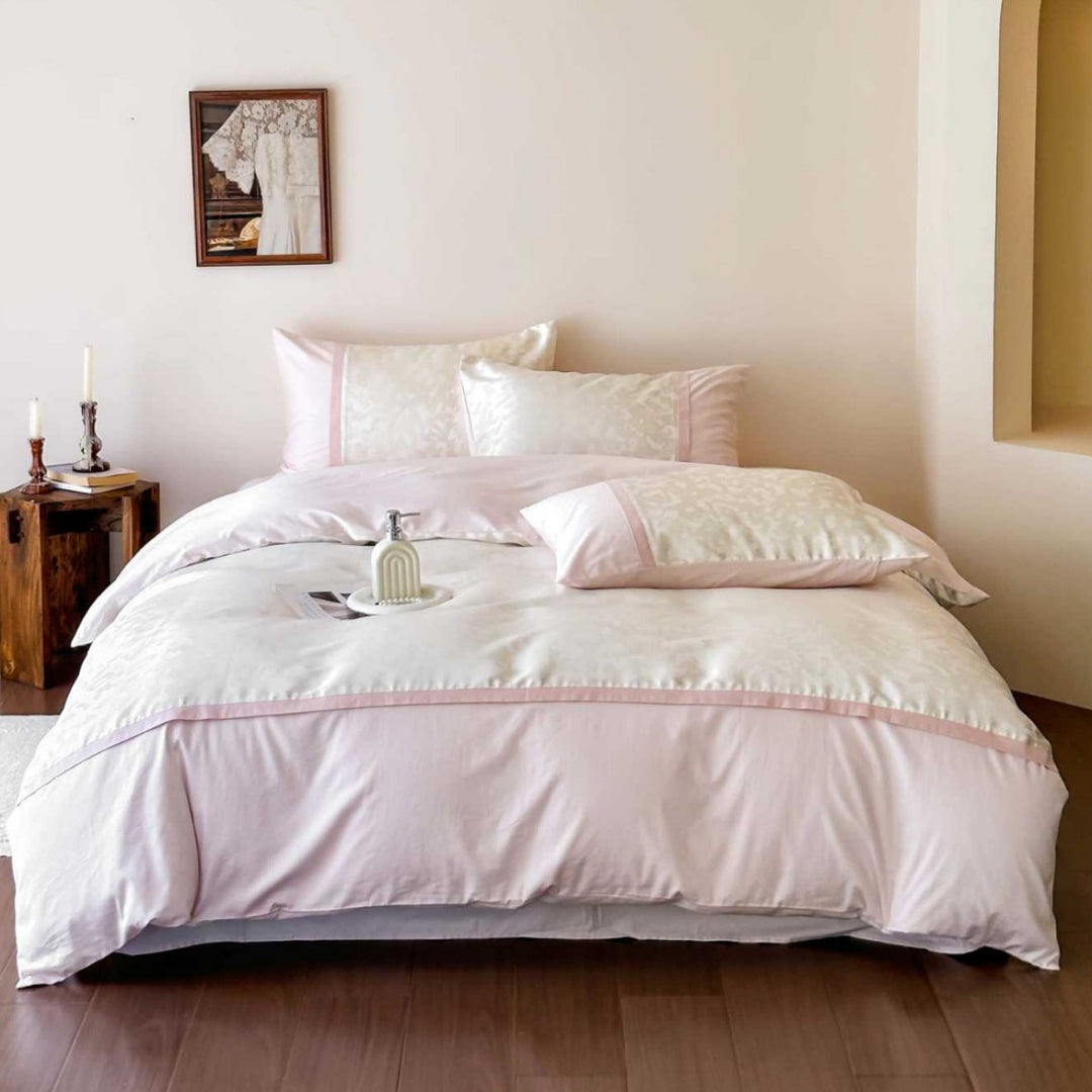 Hotel-Style Brushed Cotton Duvet Cover Set with Textured Quilt Panel and Contrasting Border