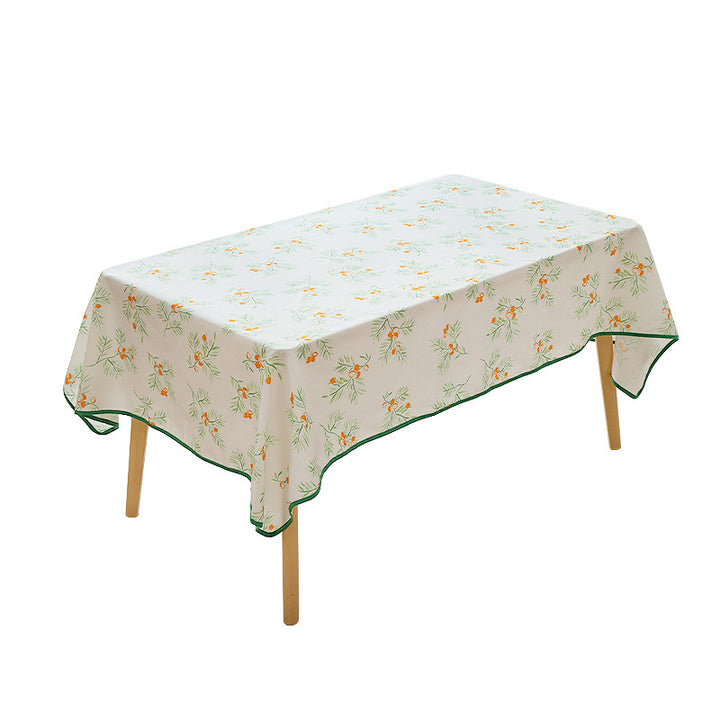 Rectangular tablecloth with botanical orange berry print and contrasting hem piping Stornfield