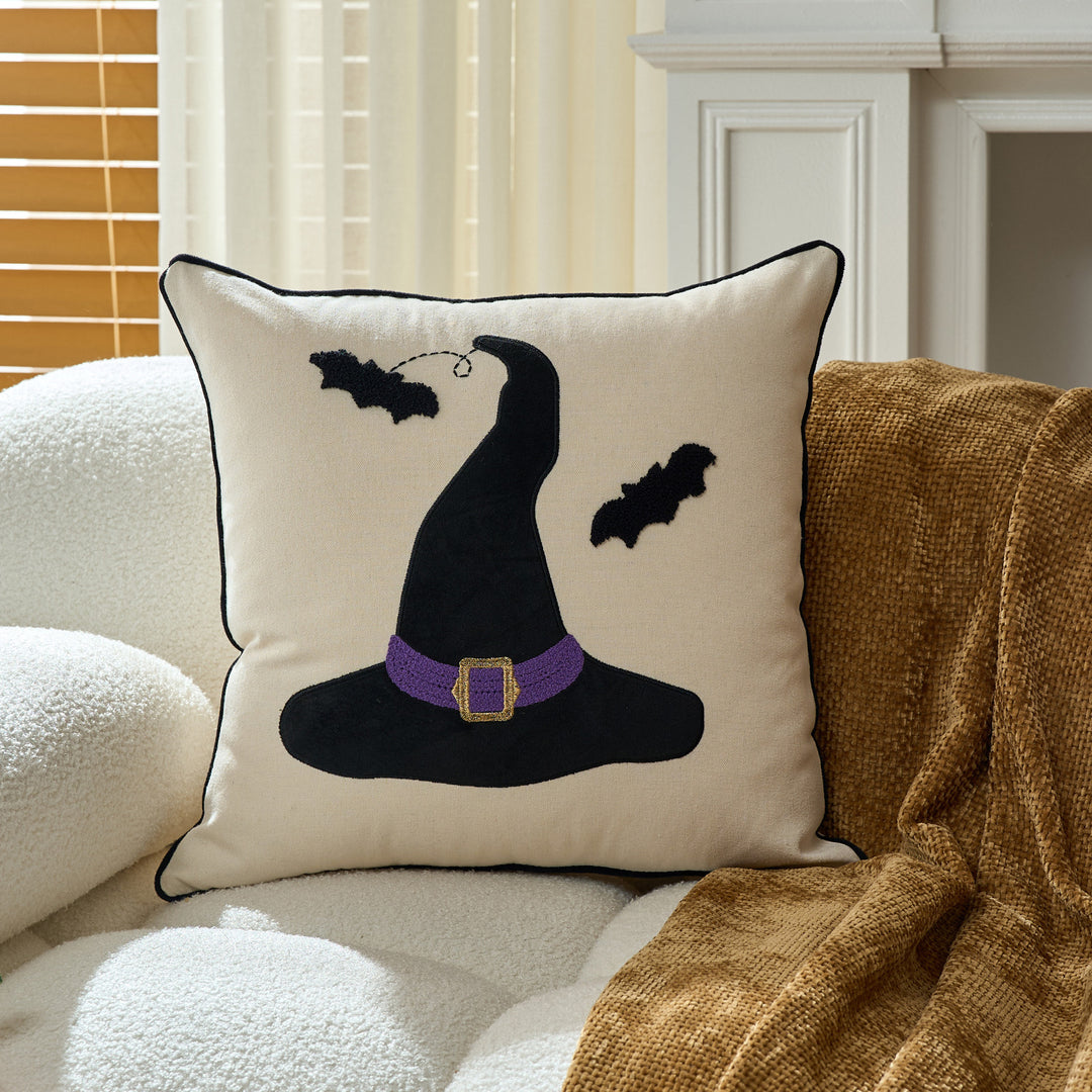 Tufted Chenille Ghost Appliqué Square Cushion Cover with Hidden Zipper