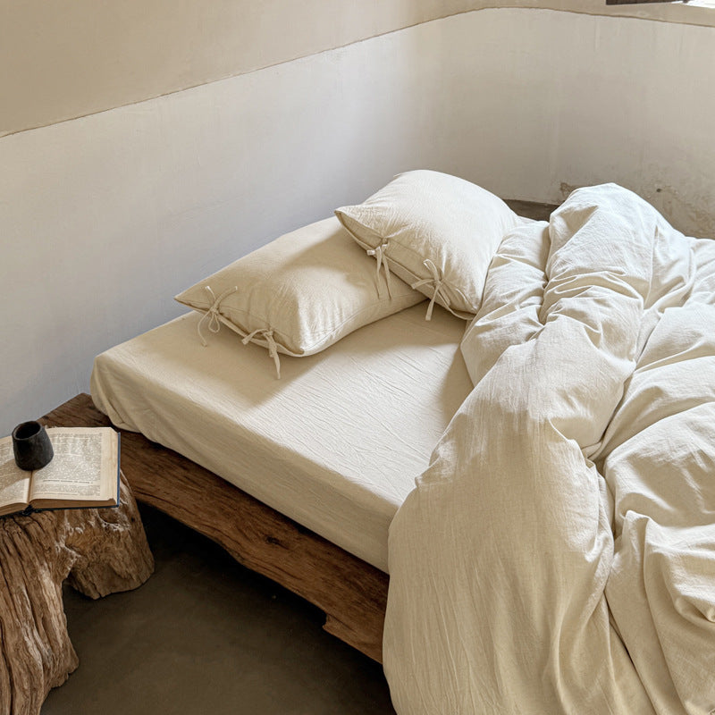 Organic Linen-Texture Breathable Duvet Cover Set with Corner Ties