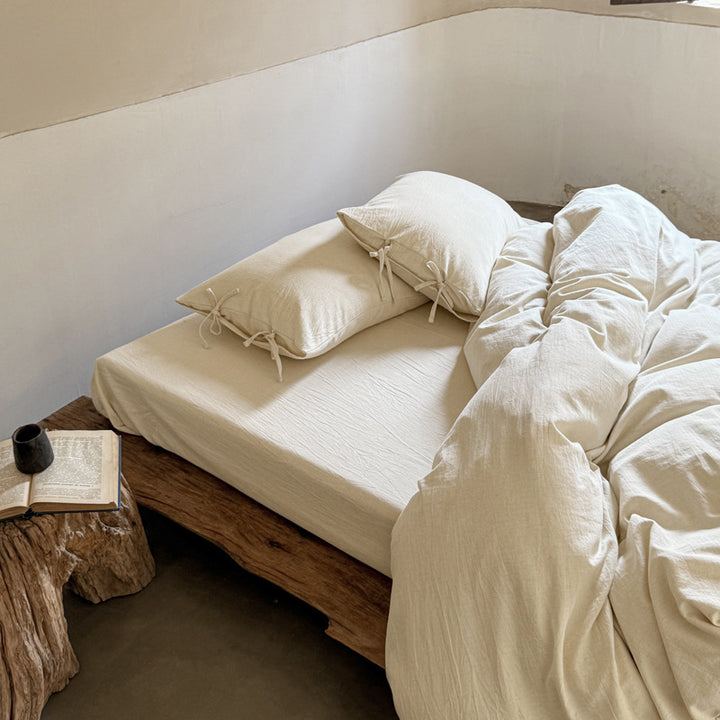 Organic Linen-Texture Breathable Duvet Cover Set with Corner Ties