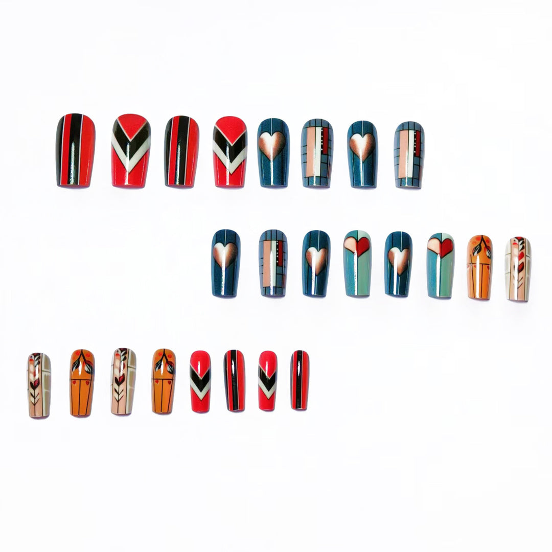 Artificial nails with geometric heart motif Stornfield