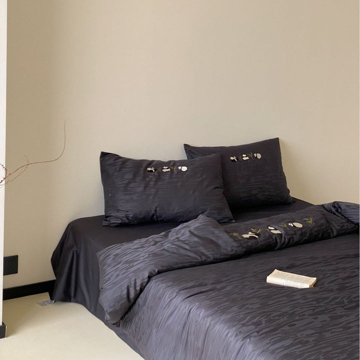 Luxury Satin Jacquard Duvet Cover Set with Pillow Shams and Bed Skirt