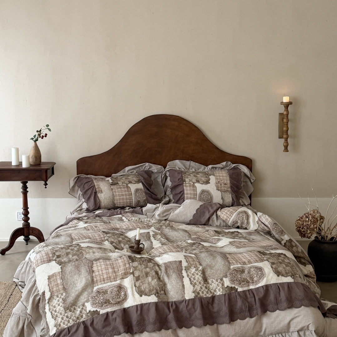 Vintage Cottage Linen-Blend Ruffled Eyelet Lace Duvet Cover Set