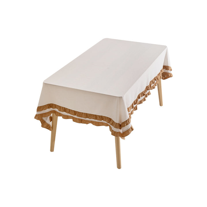 Rectangular tablecloth made of cotton-linen with double ruffle trim