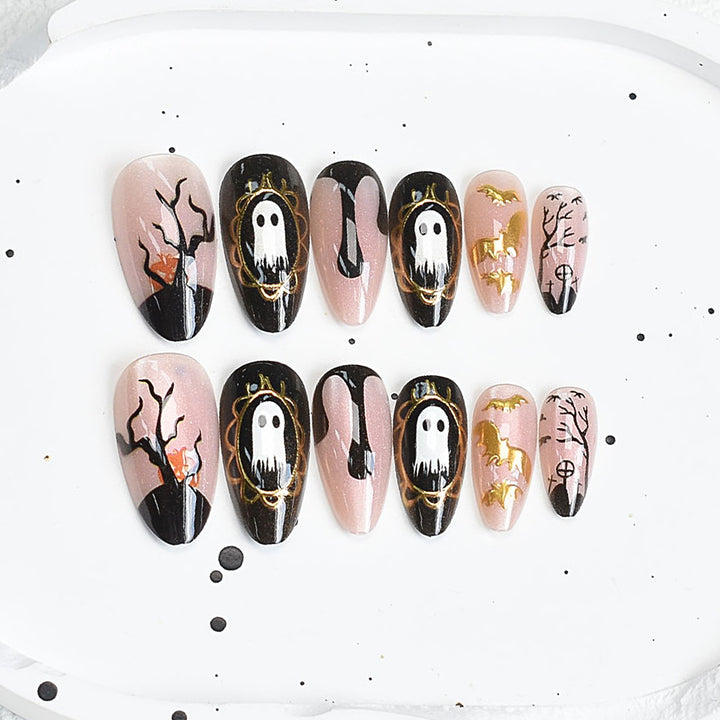 Artistic Press-On Nail Set with Cherry Blossom Design Stornfield