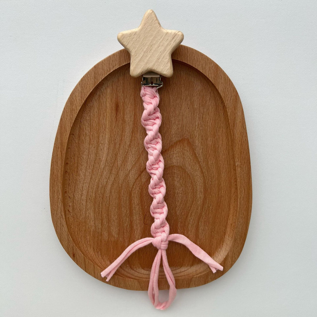 Braided Cotton Pacifier and Teether Clip with Wooden Star Clamp