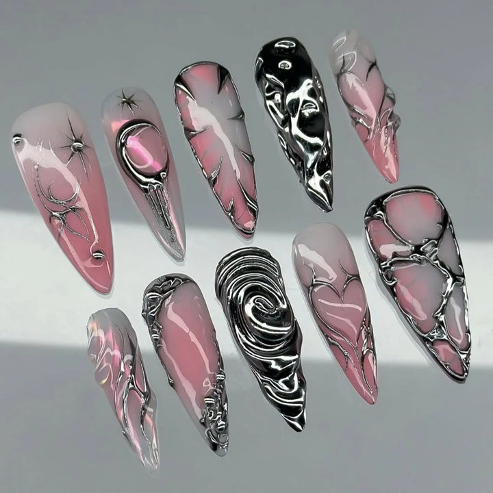 Metallic Artistic Press-On Nail Set