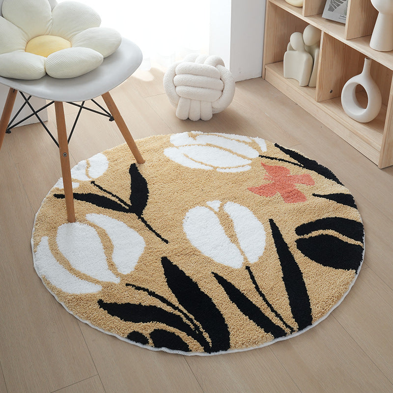Floral Design Plush Round Rug