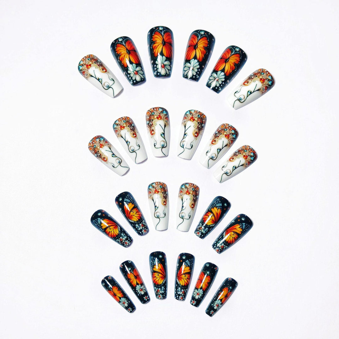 Artificial nails with filigree butterfly and flower designs Stornfield