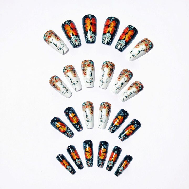 Artificial nails with filigree butterfly and flower designs Stornfield