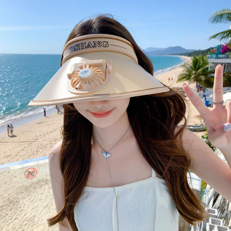Sun protection visor with quiet rechargeable mini fan and adjustable neoprene seat Stornfield