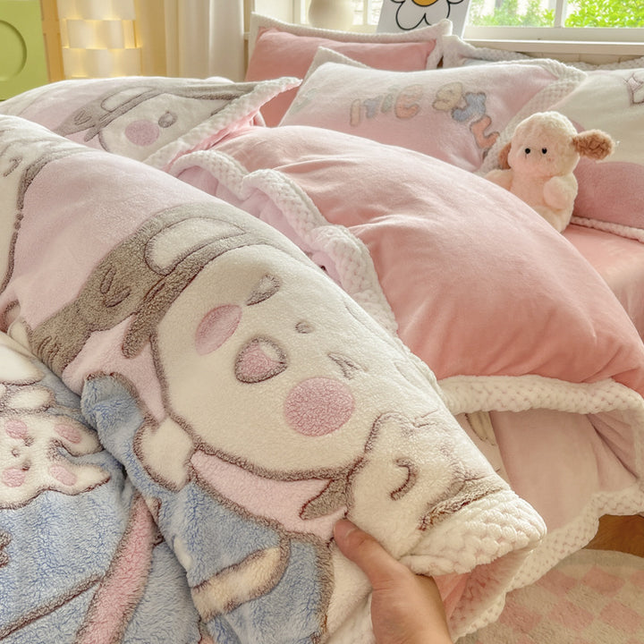 Cartoon Animal Plush Comforter Set