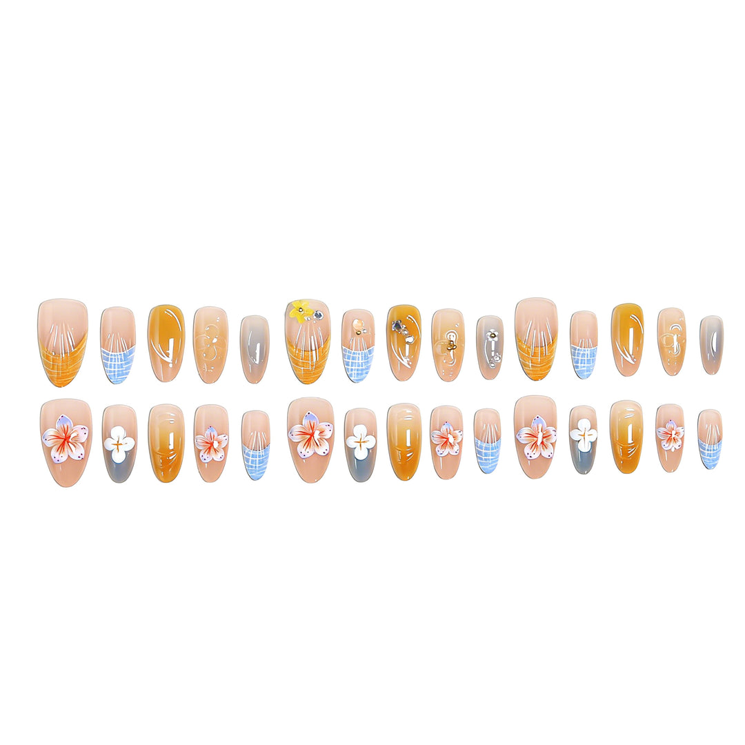 Acrylic nail set with aesthetic floral accents and gloss finish Stornfield