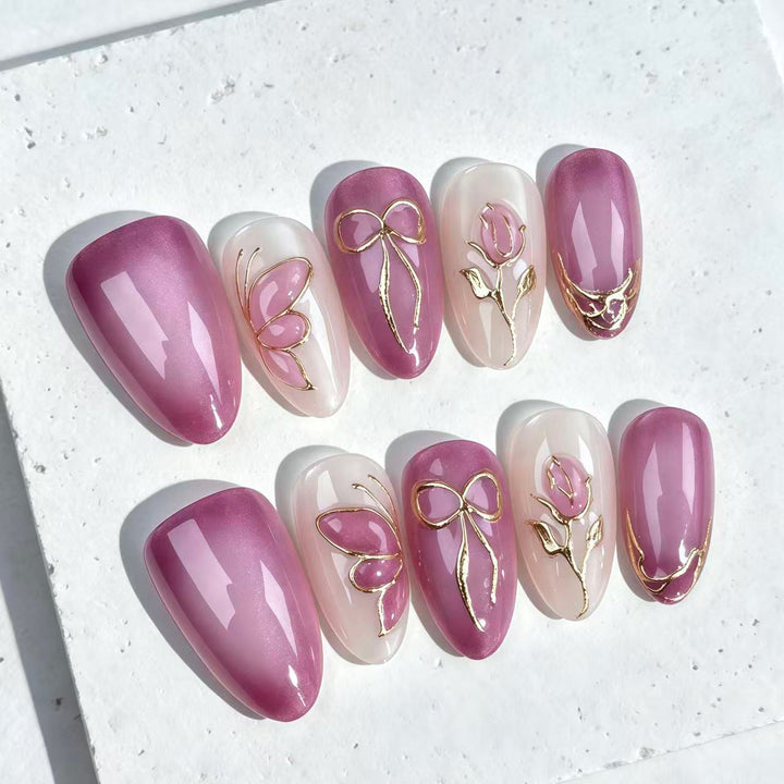 Elegant Floral Design Press-On Nail Set