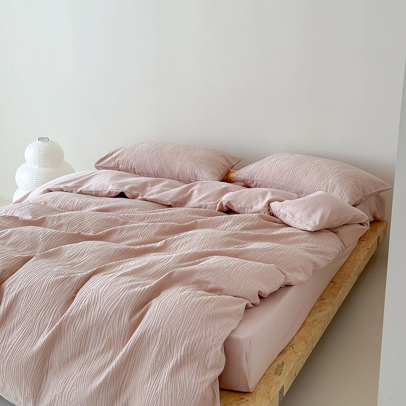 Premium cotton bedding set with fine pleated structure and hidden zipper
