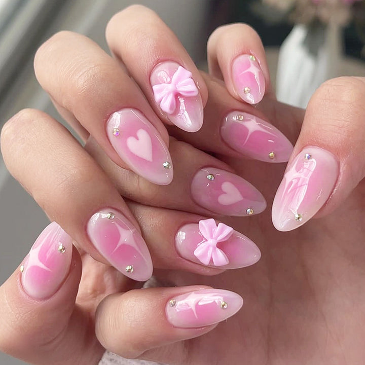 Decorative Press-On Nail Set with Heart and Bow Design Stornfield
