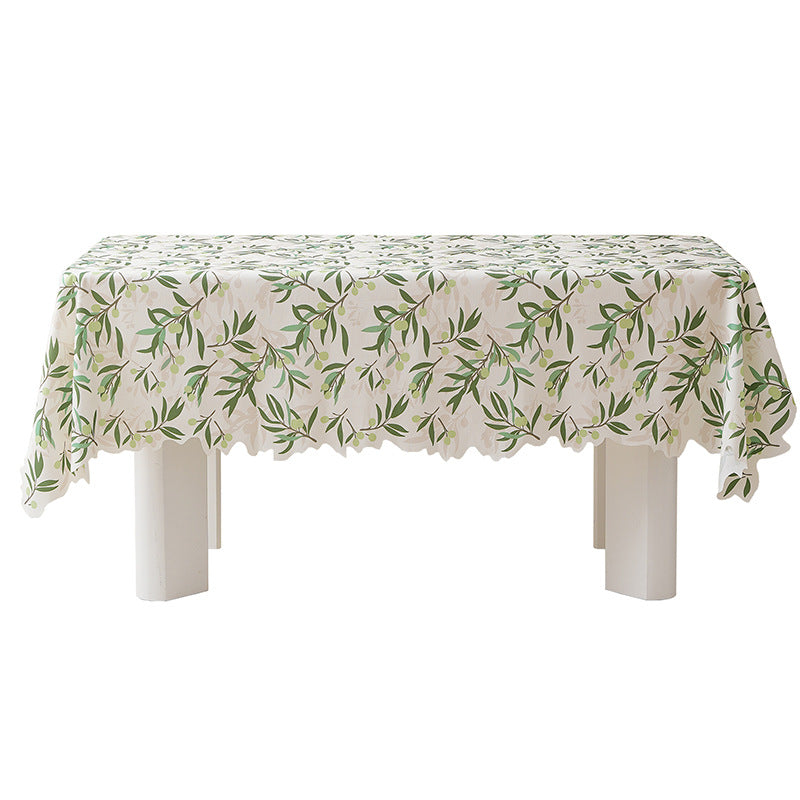 Rectangular tablecloth with olive branch pattern and wavy hem