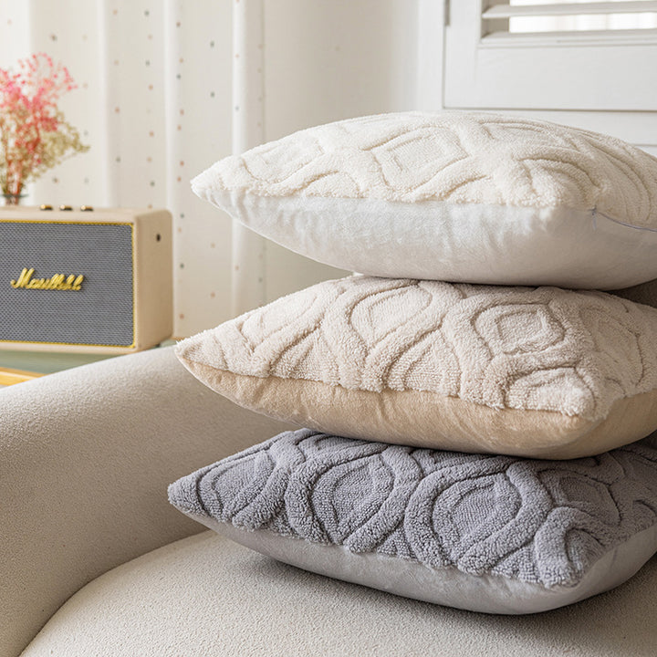 Plush Textured Lumbar Throw Pillow Cover with Embossed Wave Chenille Pattern