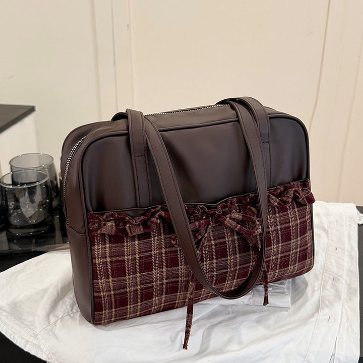 Stylish Plaid Trimmed Satchel