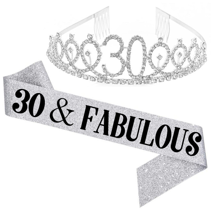 Girl Glittering Birthday Crown and Sash Set Stornfield