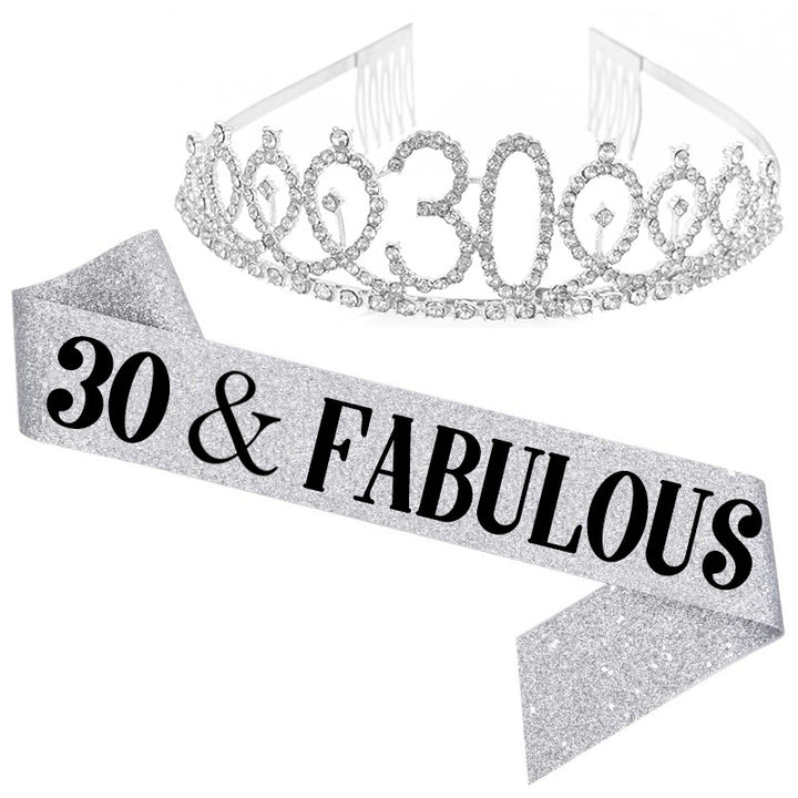 Girl Glittering Birthday Crown and Sash Set Stornfield