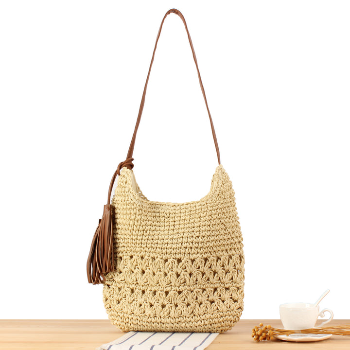 Shoulder bag made of hand-knotted natural material with fringed shoulder strap Stornfield