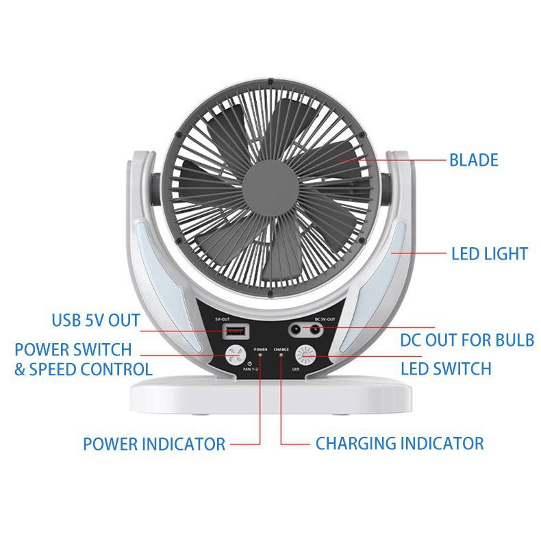 Unisex portable solar fan and lighting set with battery and USB charging function Stornfield