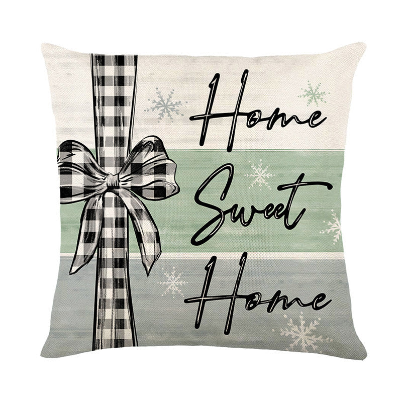 Square Linen-Blend Holiday Cushion Cover with Watercolor Evergreen Forest and Berry Accent