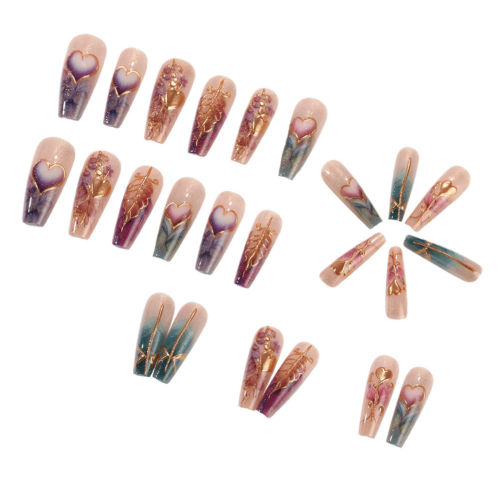 Artificial nails with romantic heart and flower designs Stornfield