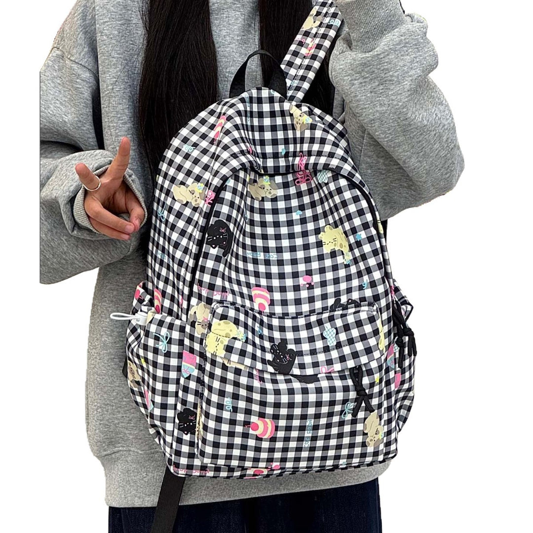 Backpack with Creative Checkered Pattern and Playful Appliqués Stornfield
