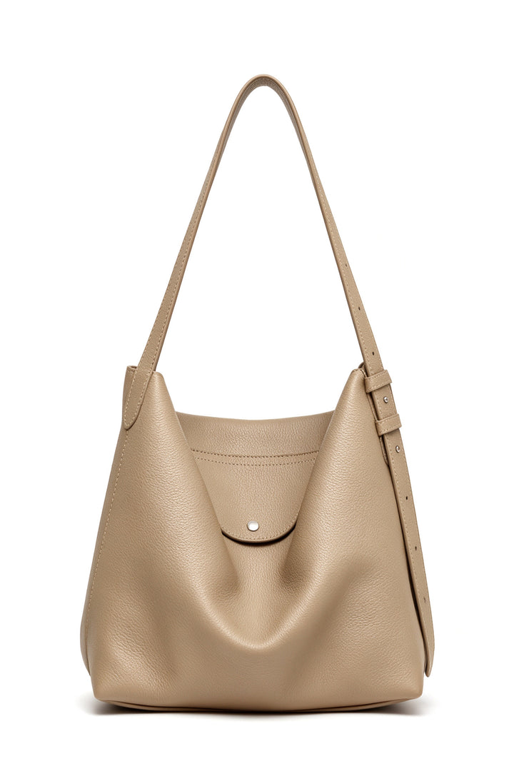 Sculptural Pebbled Leather-Effect Hobo Shoulder Bag with Adjustable Buckle Strap