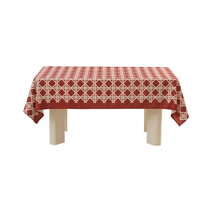 Rectangular festive tablecloth made of cotton blend fabric with geometric grid relief and stain-resistant surface Stornfield