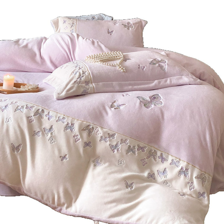 Embroidered Butterfly Cotton Sateen Duvet Cover Set with Pillow Shams